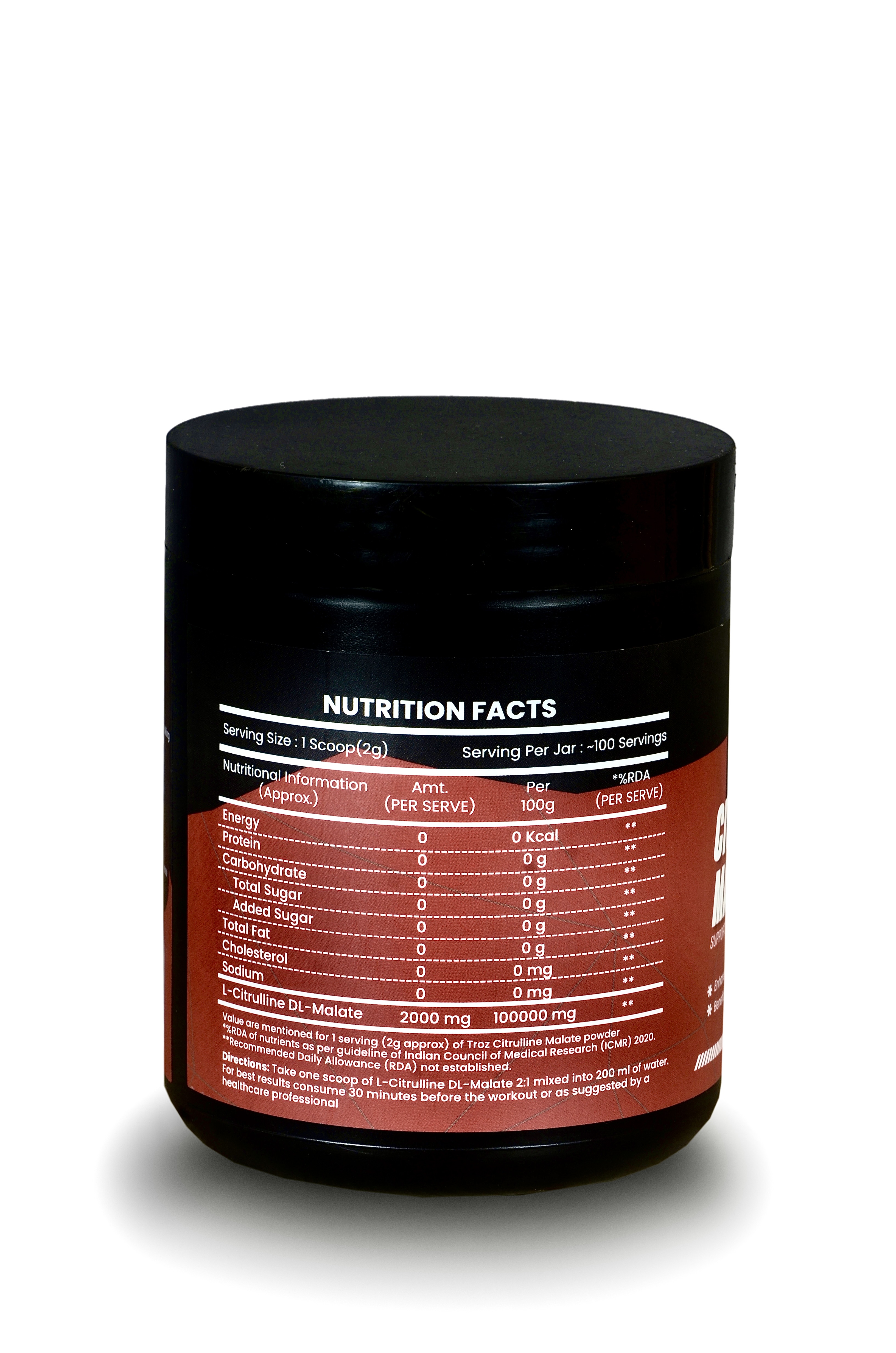 Troz Citrulline Malate [100 Servings]|2000 Mg|Pre Workout Powder|Enhance Muscle Pumps|Improve Muscle Vascularity|Nitric Oxide Booster| 200 Gm